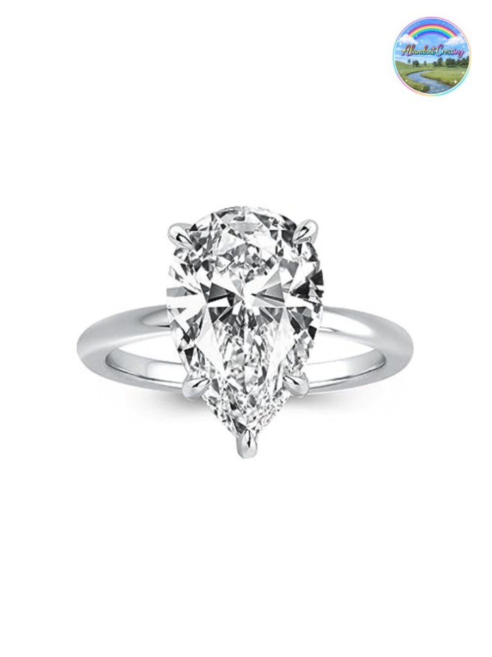 4ct Elongated Pear Solitaire Engagement Ring, 925 Sterling Silver, Cubic